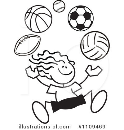 Kid juggling sports balls clip art